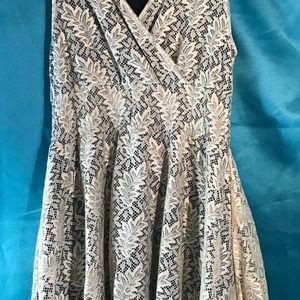 Ultra Pink Cream/black Lace Faux Wrap Dress Sz M